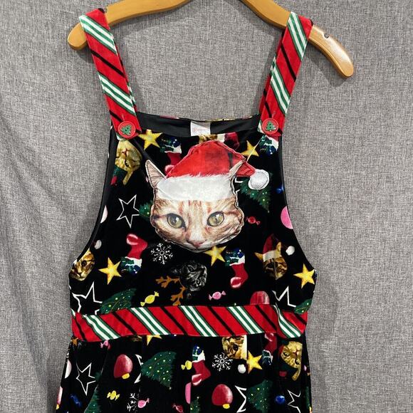 NOBO Women L Cat Lover Christmas Pajamas Overalls Flannel Pockets Wide Leg Cozy - Picture 2 of 16